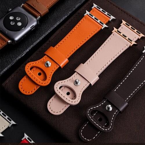 100% Genuine Cow Leather loop Bracelet Belt Band for Apple Watch 6 SE 5 4 42MM 38MM 44MM 40MM Strap for iWatch 6 5 4 Wristband