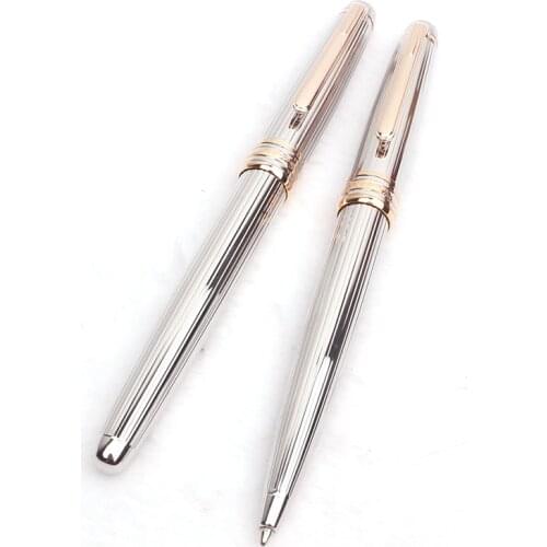 Luxury Vertical Texture Ballpoint Pens Metal Silver Gold Roller Ball Pen Feather Fountain Pens Writing Ink Office Supplies
