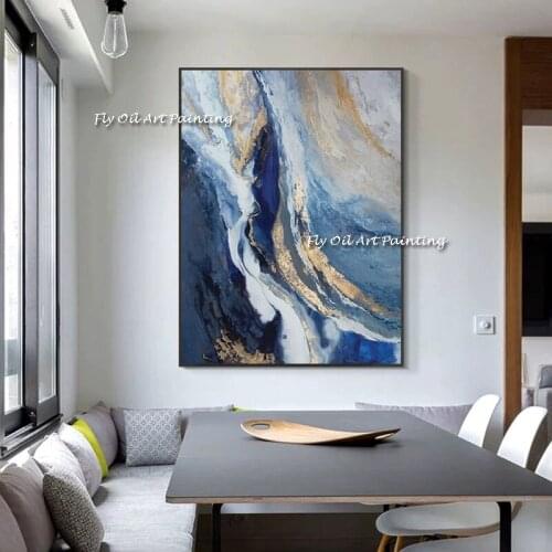 Hand painted blue Thick Textured Abstract Oil Painting Pop Art Abstract Gold Oil Painting on Canvas for Home Decoration Drawing