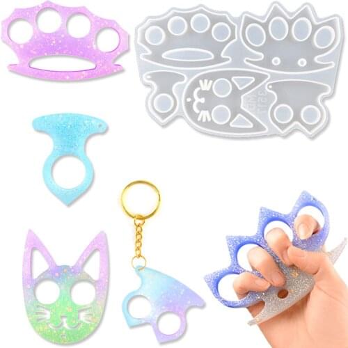 Self Defense Keychain Silicone Mold DIY Defense Finger Ring Making Mold Cat Shaped Jewelry Pendant Casting Molds