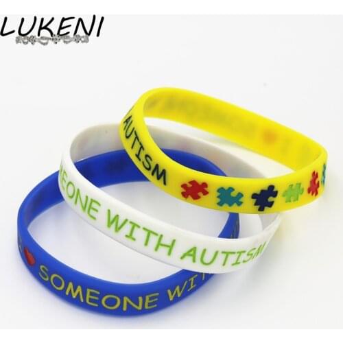 LUKENI 3PCS/lot I Love Someone with Autism Silicone Wristband Medical Alert Jewelry Puzzle Silicone Bracelets&Bangles Gift SH147
