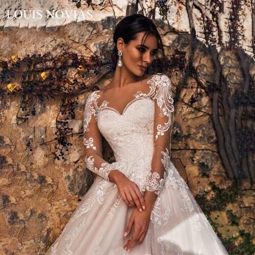 LOUIS NOVIAS Wedding Dress 2020 Sexy Sweetheart Long Sleeve Illusion Appliques Bride Dresses Plus Size Romantic Wedding Gowns