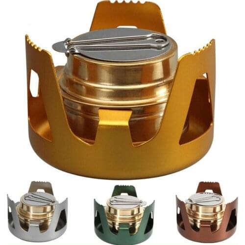 Heavy Duty Brass Alcoho Stove Burner with Aluminum Alloy Stand Lid Outdoor Camping Cooking Alcohol Stove Portable Picnic Stove