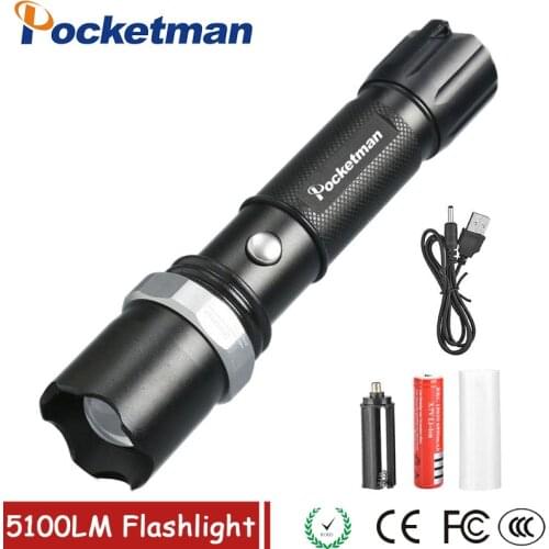 LED Tactical Flashlight 5100 Lumens XM-L T6 Zoomable Lanterna LED Torch Flashlights For 18650 Rechargeable Battery or AAA