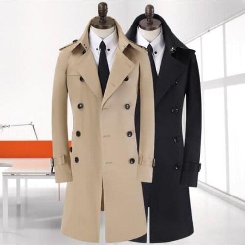 Mens trench coats black khaki spring autumn man double breasted coat men clothes slim fit overcoat long sleeve new designer 9XL