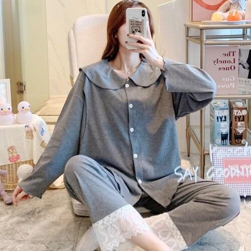 2021 Spring Combed Cotton Maternity Nursing Sleepwear Sets Feeding Pajamas Clothes for Pregnant Women Pregnancy Home Wear Suit