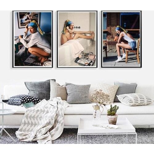 Vintage Oil Painting Girl With Pearl Earrings Canvas Print Poster For Living Room Bath Time Wall Art Pictures Home Decoration