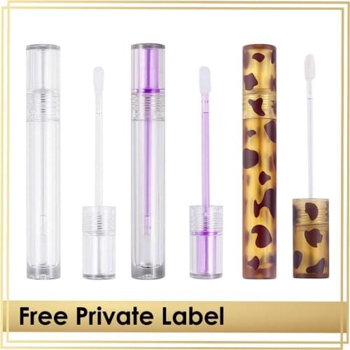 Amber Frosted Empty Lipgloss Tube Transparent Clear Lip Tint Bottle Wholesale Private Label Leopard Cosmetics Package with Wand