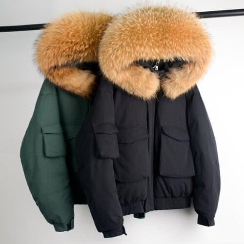 2021 Winter Luxury Large Natural Fur Hooded Down Jacket Women Thick Irregular Loose Warm Sash Tie Up Puffer Parka Snow Outwear