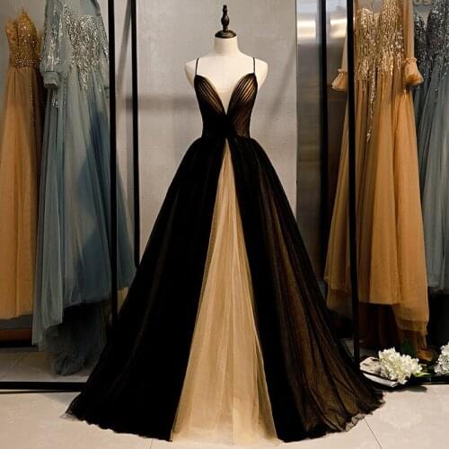 Banquet Evening Dress Female 2020 New Fashion Sexy Sleeveless Backless Spaghetti Strap Prom Dresses Black Formal Dress Gowns