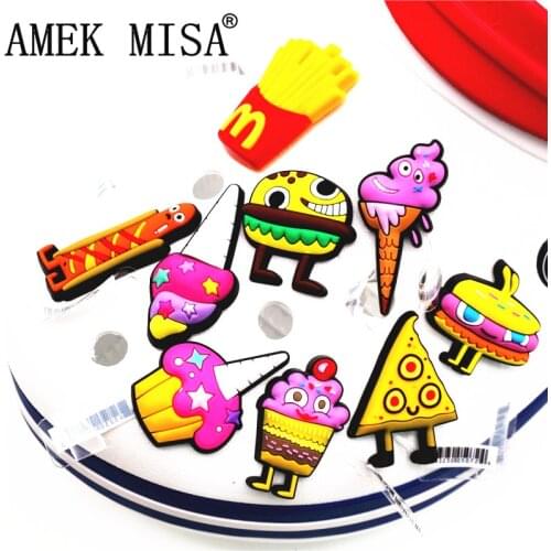 High Imitation 1Pcs Shoe Croc Charms Accessories Cute Funny McDonld Food Monster Shoe Decoration for jibz Kids Party X-mas