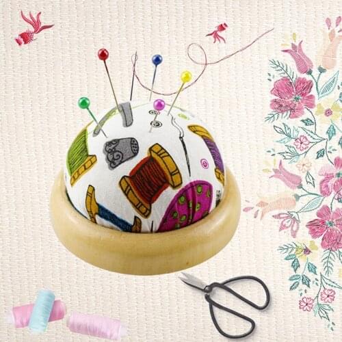 1Pc Ball Shaped DIY Craft Needle Pin Cushion Holder With Wood Bottom Sewing Pin Cushion Home Sewing Tools Accessory