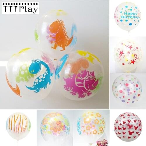 10pcs/lot 12inch Thicken Mixed Color Printing Transparent Balloon Dinosaur Latex Ballon Birthday Decoration Interesting Kid Toys
