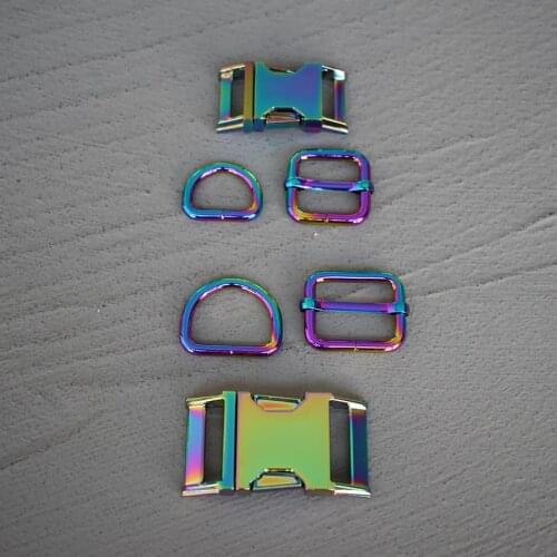 20 Sets 20/25mm Colourful Webbing Metal Hardware Strap Slider D Ring Release Belt Buckle For Dog Collar Pet Sewing Accessory