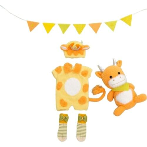 3/5 Pcs Baby Cotton Hat Romper Socks Doll Banner Pull Flag Newborn Photography Props Outfits for Infants Photo Shooting 69HE