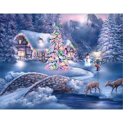 5D DIY Diamond Painting Landscape Snow Full Square Round Picture Christmas Gift Home Decor of Rhinestone Diamond Mosaic Winter