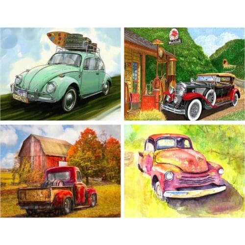 5d Full Square round Dril Diamond Painting old Car Diamond Embroidery Cross stitch Cartoon Home Decoration Handmade GiftZP-1190