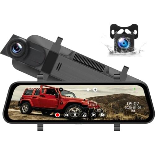 MHCABSR 10" Mirror Dash Cam Touch Screen DVR Car Driving Recorder Front Right Lens Rearview with Backup Camera