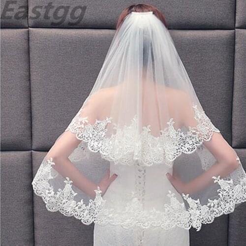 White Ivory Hot Sale 2019 Wedding Veil Lace Fingertip Long wedding accessories Cheap Voile Bridal Veils With Comb