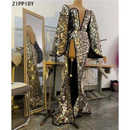 Glisten Gold Sequin Dress Birthday Celebrate Clothes Women Singer Show Evening Club Wear Prom Party Long Dresses