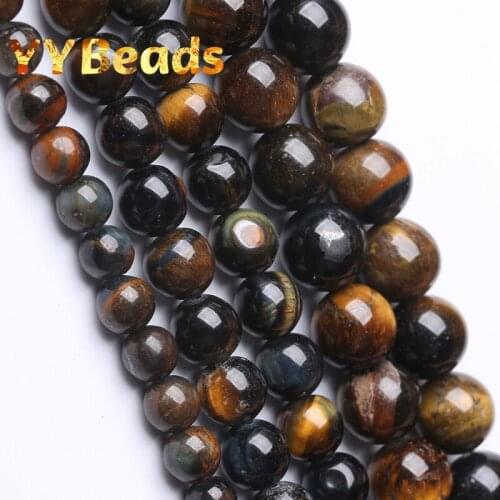 Natural Three-color Tiger Eye Stone Beads Round Loose Spacer Charm Beads For Jewelry Making Bracelet Ear Stud Accessories 6-14mm