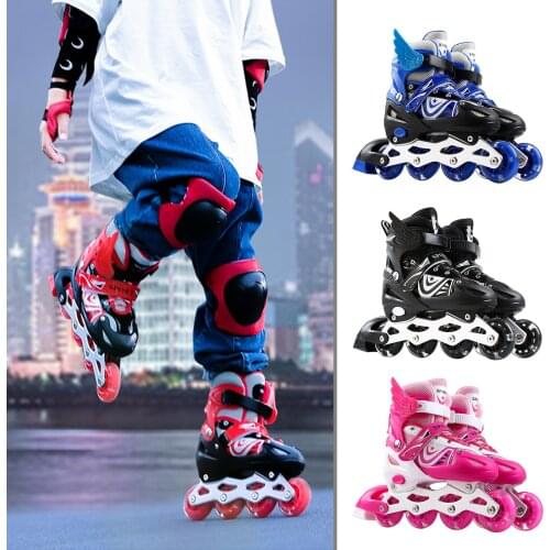 Flash childrens roller skatesKid skatesPVC single wheel roller skates inline skates Adjustable size for men and women