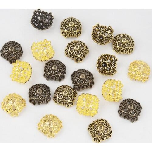 DoreenBeads Zinc Alloy Filigree Beads Caps Metal Flower Hollow DIY Making Jewelry Findings(Fits 22mm Beads) 18mm x 18mm,50PCs