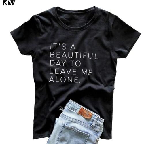 KLV Women Men Short Sleeve T-Shirts Funny It‘’s A Beautiful Day To Leave Me Alone Graphic Summer Tops Harajuku Cotton Streetwear