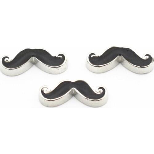 Hot Sale 10pcs/lot Metal Silver Enamel Mustache Floating Charms For Men Living Glass Floating Lockets Necklace DIY Jewelry