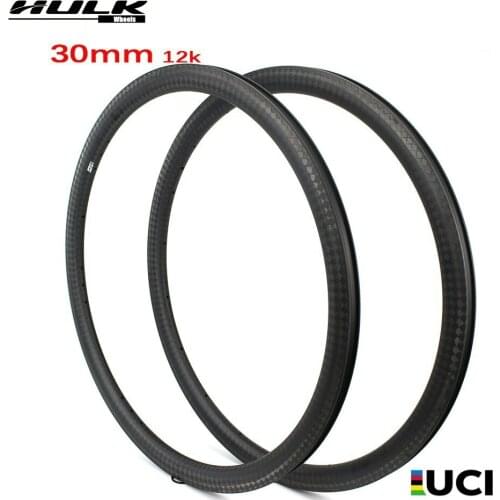 HULKWHEELS 30mm 12k V Shape 700c Carbon Fiber Rims For Road Bike Cyclocross Bicycle Cycle Clincher Tubular Tubeless Available