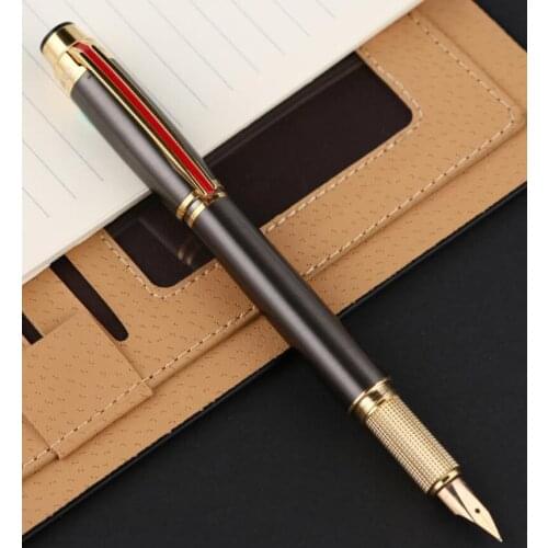 Hero 200E 14K Gold Classic Fountain Pen Fine Nib 0.6mm Gun-Gray With Golden Clip Gift Box Collection For Office Home Pen