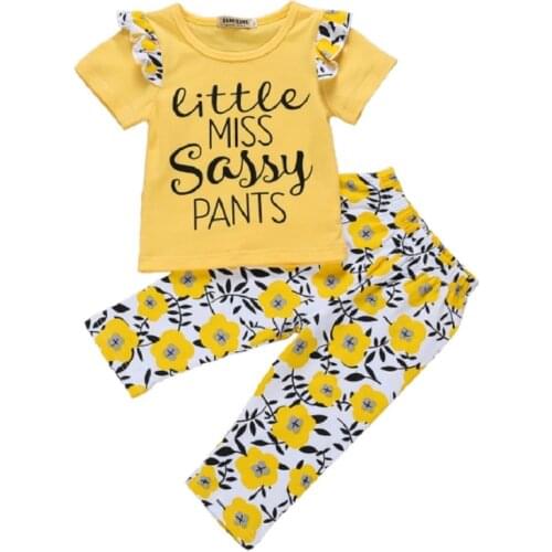 Newborn Infant Baby Girl Clothes 2020 Summer Little Miss Sassy Pants Flying sleeves Tshirt Pants 2PCS Baby Girl Outfit Set