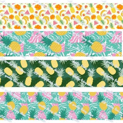 16-75mm Cartoon Pineapple Printed Grosgrain Ribbon/16mm Printed Elastic Foe Ribbons DIY Hair Bows Sewing Webbing 50 Yards