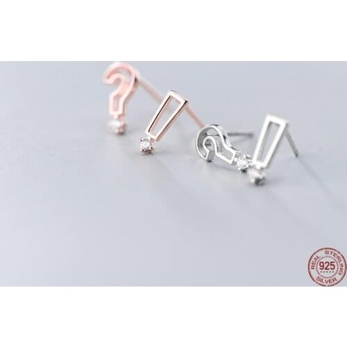 LKO 925 Sterling Silver Creative Symbol Earring Luxury Question Exclamation Mark Tiny Stud Earrings for Women Daily Ear Jewelry