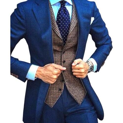 Mens Suits Two Pieces Slim Fit Grey/Blue lapel Suit Mens Business Groom Jacket Tuxedos for Wedding Prom Evening(Blazer+Pants)