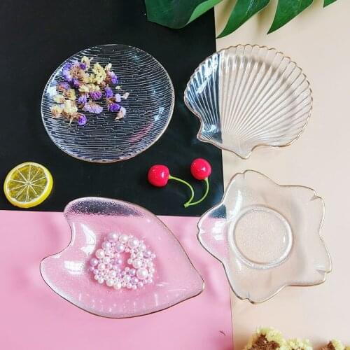Nordic Creative Ocean Series Gold-Painted Glass Plate Dessert plate Snack Plate Jewelry Storage Tray Decorative Plate