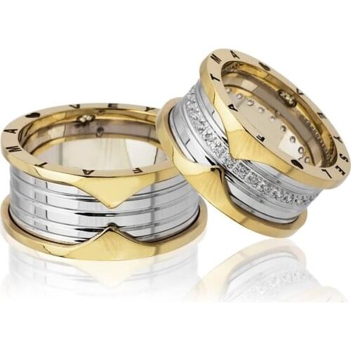 Tesbihane Name Written Special Design Gold-Gray Color 925 Sterling Silver Couple Wedding Rings