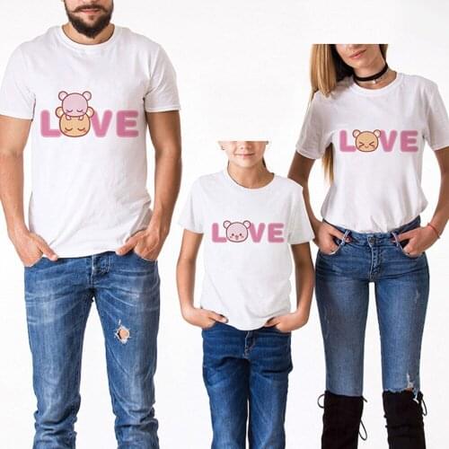 Family Matching Outfits Fashion Cotton Cute Bear Tshirt Love Print Mom Daughter Clothes Father Son Shirt Familia Ropa A Juego