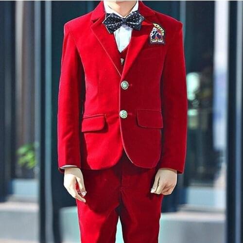 Excellent Velvet Kids Formal Wear Suit Children Attire Wedding Blazer Boy Birthday Party Business Suit (jacket+pants+vest)