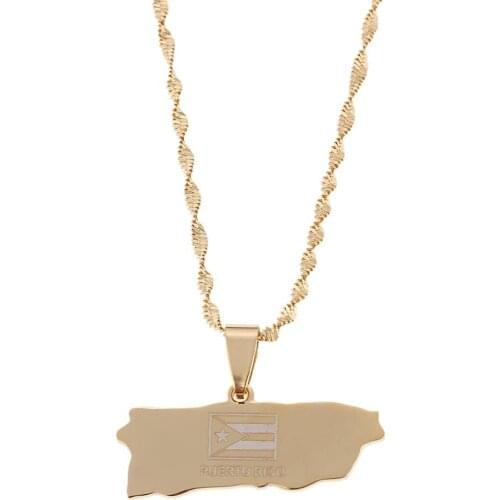 Stainless Steel Puerto Ricans Map Pendant Necklaces For Women Girl Gold Color Puerto Ricans Map Chain Jewelry