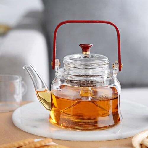 Clear Glass Tea Set Anti-scald Insulated Glass Teapot Solid Wood Handle Teacup Tray Sets Tea Water Separation Heated Kettle