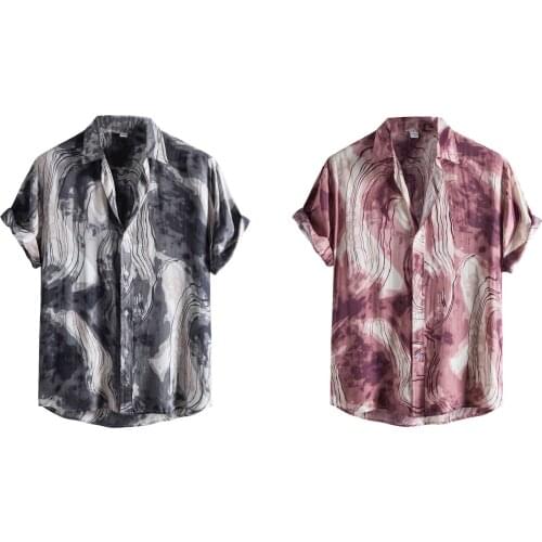 Men Shirts Lapel Neck Striped Blouse Loose Fit Short Sleeve Button Up Shirt For Summer Plus Size