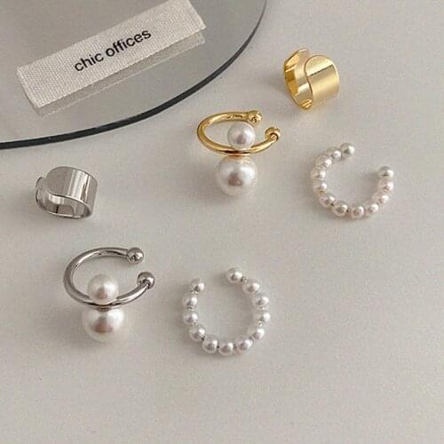 Vintage Gold Silver Color Multi -Style Pearl Earcuff Geometric Ear Cuff Round Circle Clip on Earrings Fake Piercing Jewelry
