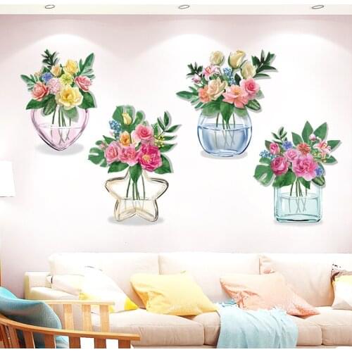 [shijuekongjian] Flowers Wall Stickers DIY Plants Wall Decals for Living Room Kids Bedroom Kitchen House Wedding Decoration