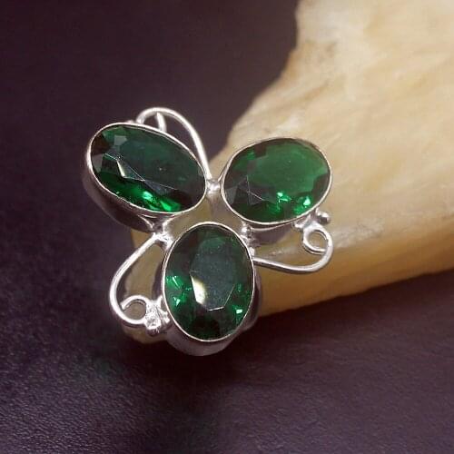 Glowing Natural Shiny GreenTopaz Silver Color Jewelry Fashion Band Ring For Women Men Ladies Size 8.5 HD835