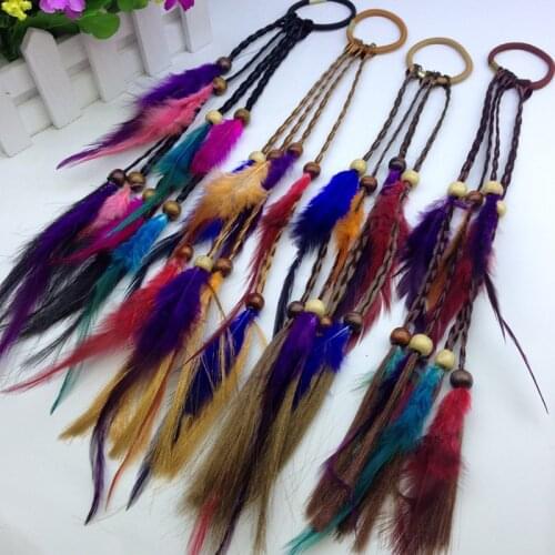 Handmade Boho Hippie Hair Extensions with Feather Clip Comb Hairpin Headdress DIY Accessories for Women Lady (Random Color)