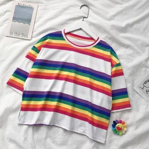 High Quality Summer Tops Striped Color Short Sleeve Round Neck Women T shirts Casual Slim Woman T-shirts