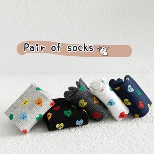 Woman Socks Breathable Sweat-absorbent Love ins Smiley Korean Fashion Soft Girl Street Style Middle Tube Autumn Sports Cute