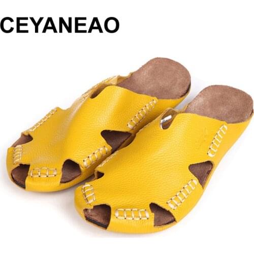 CEYANEAO Womens Sandals Genuine Leather Gladiator Sandals 2018 Womens Summer Shoes Beach Slides Female Footwear (3166)