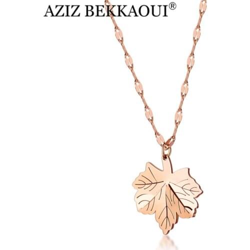 AZIZ BEKKAOUI Stainless Steel Maple leaf Necklace For Women Small Maple Leaf Pendant Necklaces Eternal love Jewelry Dropshipping